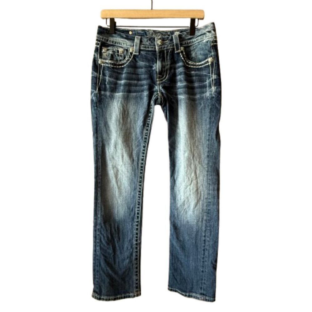 Women's 29 Miss Me Signature Straight Denim Embroidered Embellished